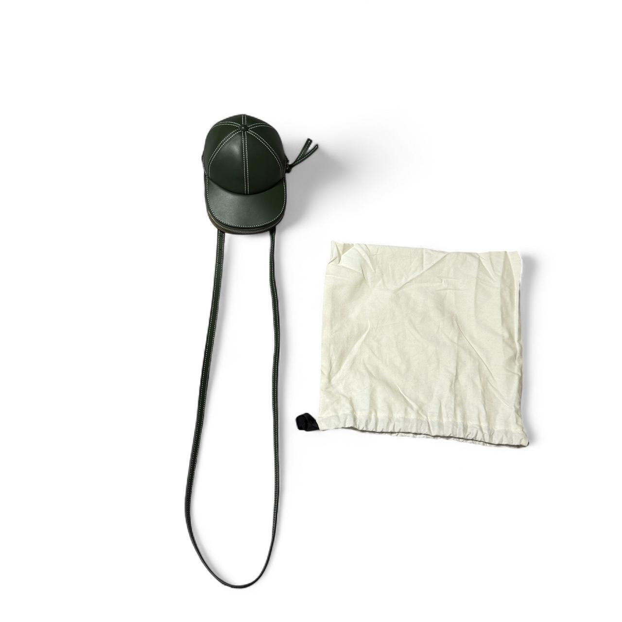 JW Anderson green leather baseball cap with adjustable strap