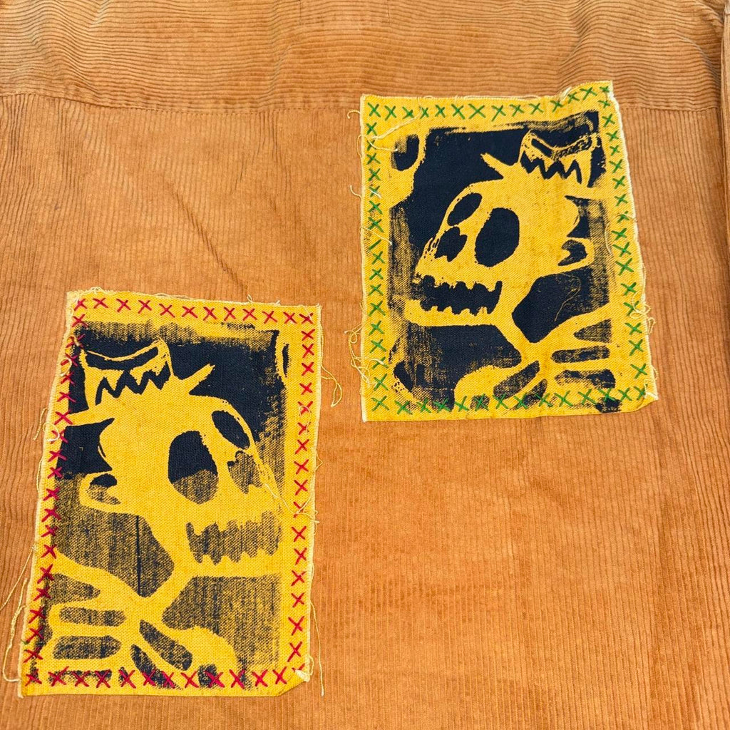 Metre Sport skull patches corduroy button-up shirt Size L
