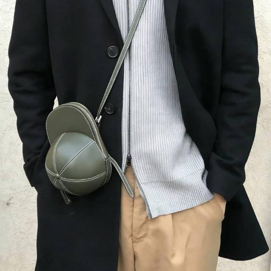 JW Anderson green leather baseball cap with adjustable strap