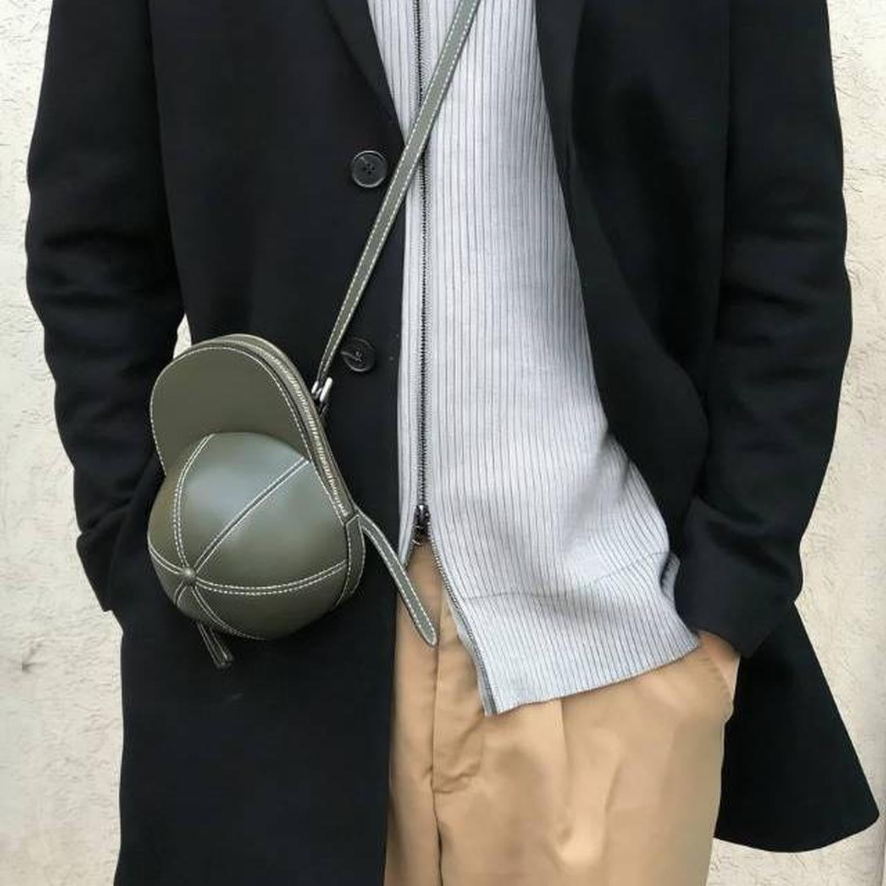 JW Anderson green leather baseball cap with adjustable strap