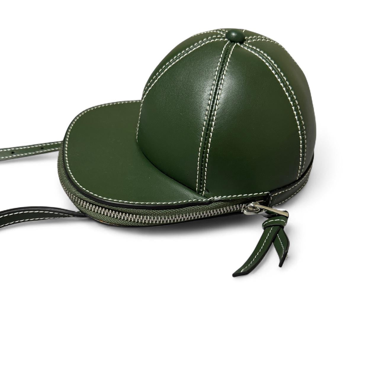 JW Anderson green leather baseball cap with adjustable strap