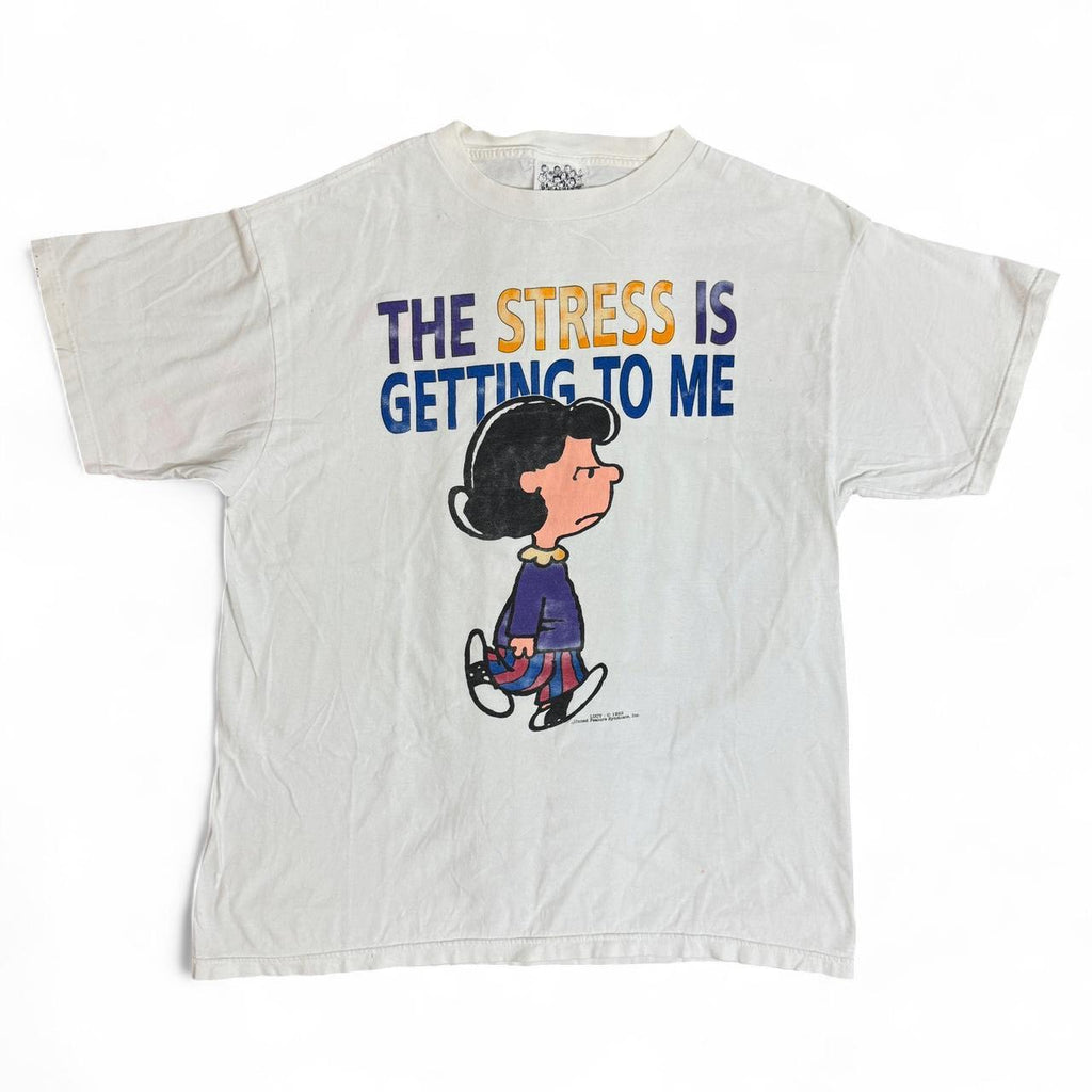 Vintage 90s Peanuts Lucy The Stress Is Getting To Me white T-Shirt Size XL