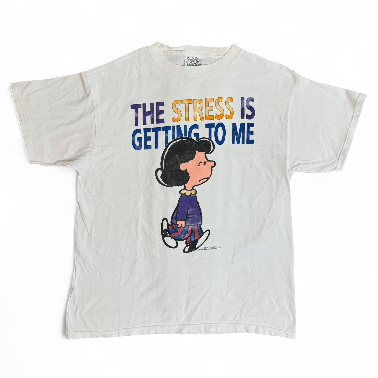 Vintage 90s Peanuts Lucy The Stress Is Getting To Me white T-Shirt Size XL