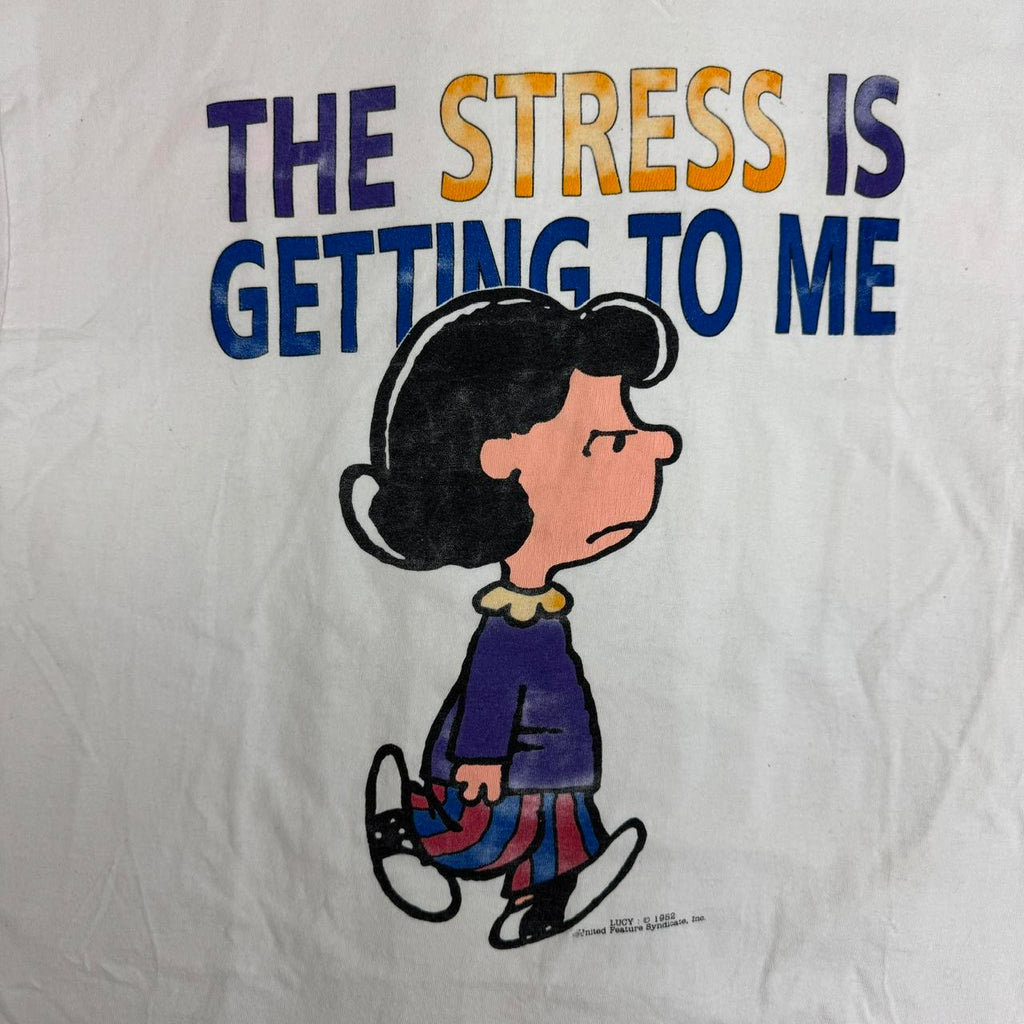 Vintage 90s Peanuts Lucy The Stress Is Getting To Me white T-Shirt Size XL